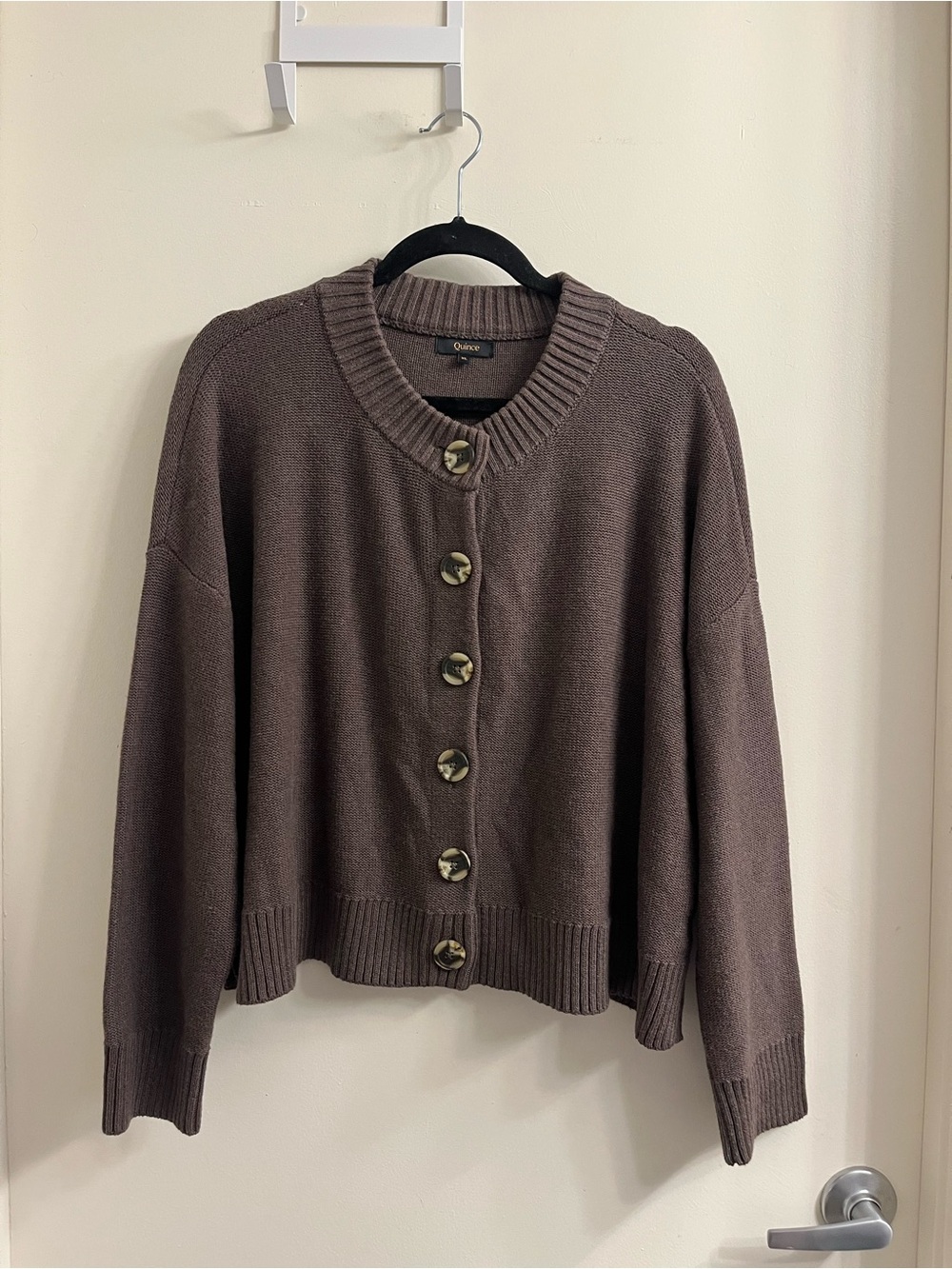 Quince 100% Organic Cotton Cropped Cardigan Heather Brown Size XL - Picture 3 of 12